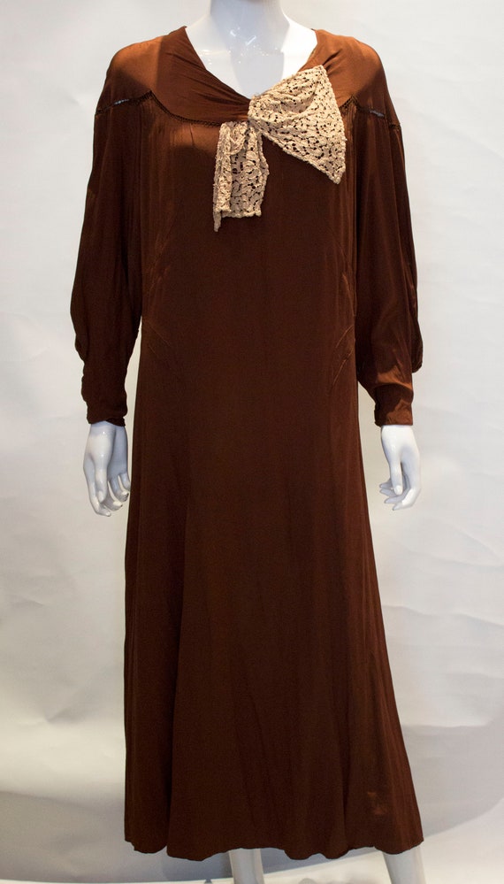 A Vintage 1920s Brown Silk flapper Dress - image 2