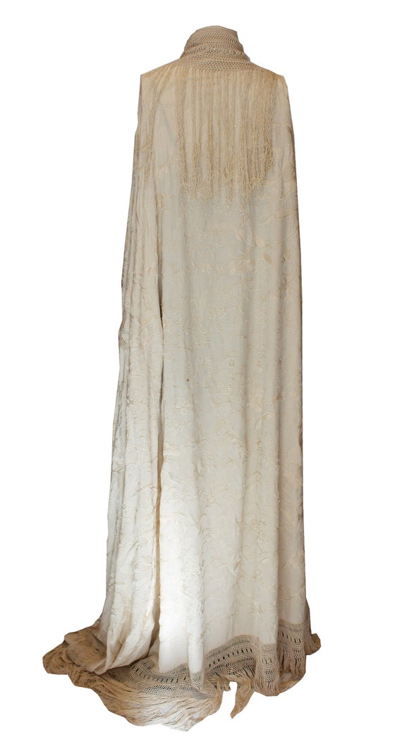 Vintage Ivory Silk Piano Shawl