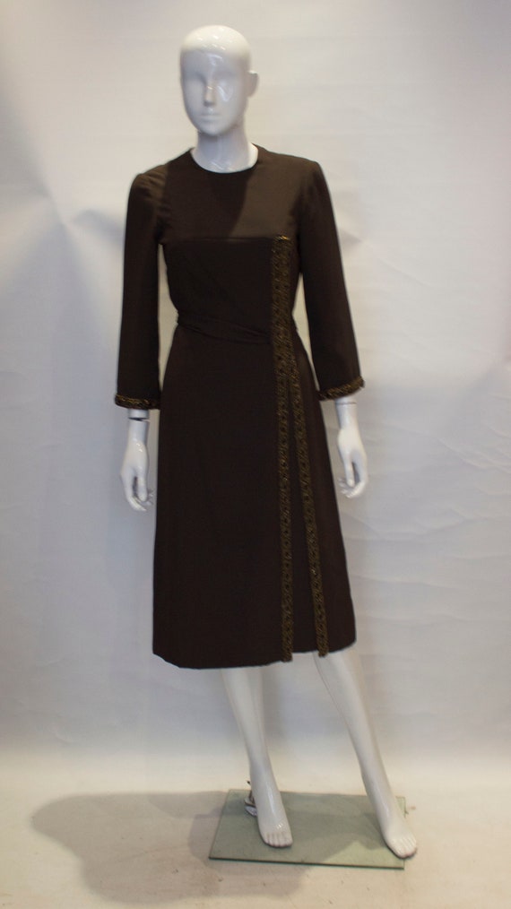 A 1950s Vintage brown silk Hartnell cocktail Dress