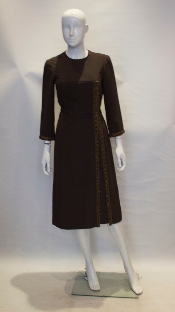 A 1950s Vintage brown silk Hartnell cocktail Dress - image 1