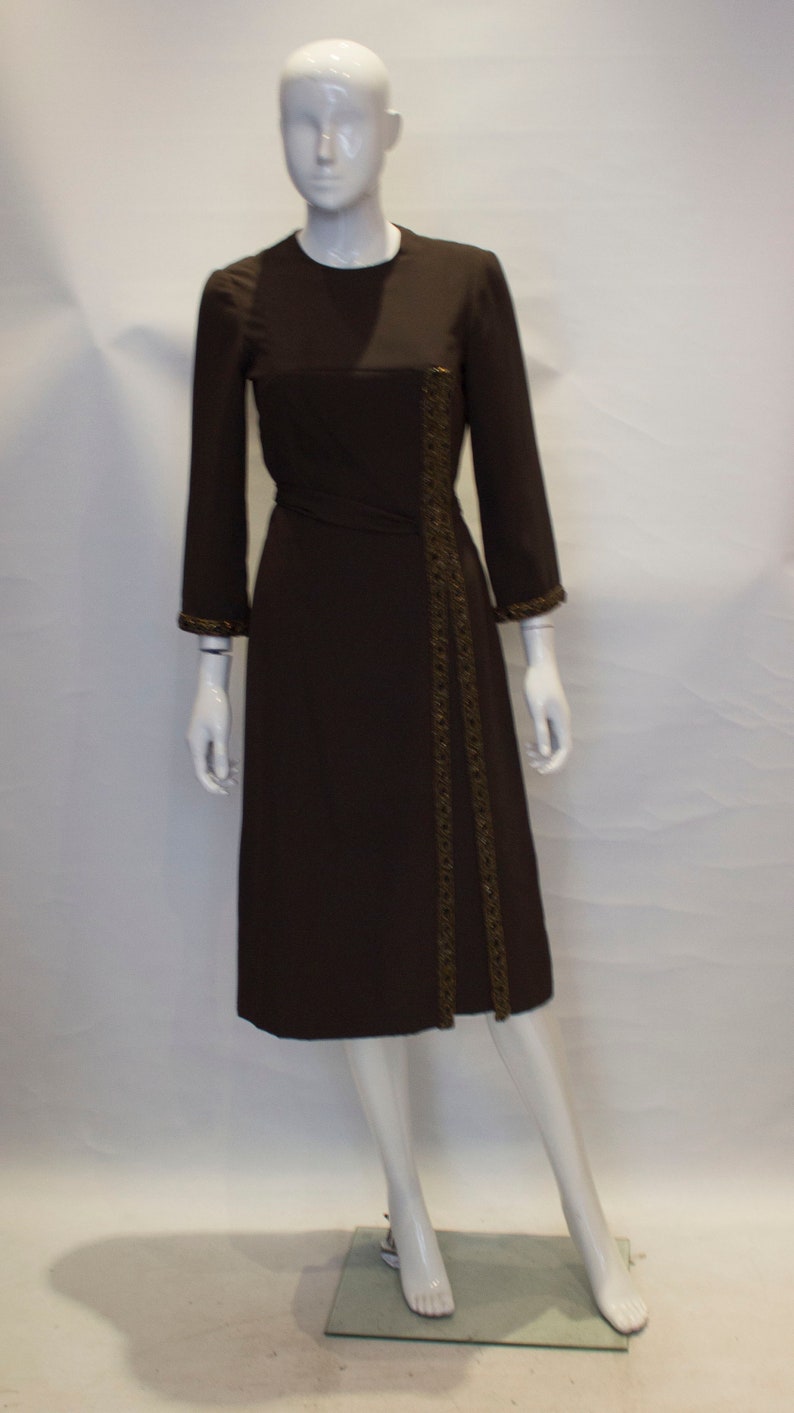 A 1950s Vintage brown silk Hartnell cocktail Dress image 1