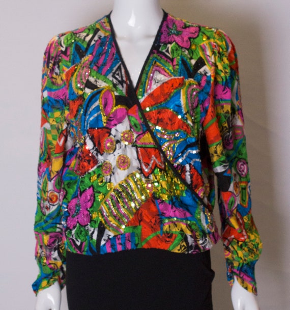 A 1980s Vintage Diane Fres Top with Bead and Sequ… - image 2