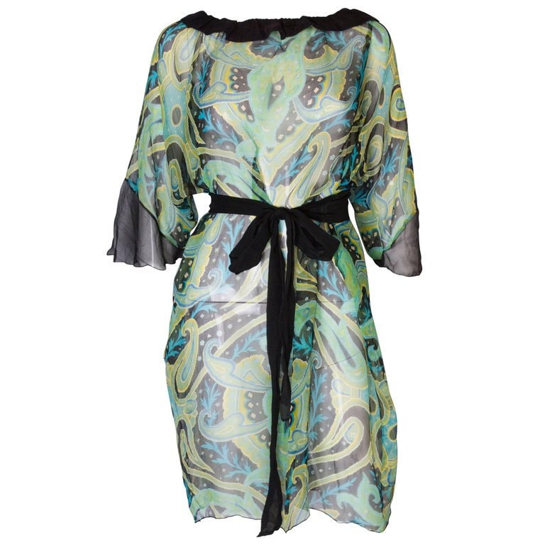 Image of A Vintage S Silk Abstract Printed Summer Beach Dress