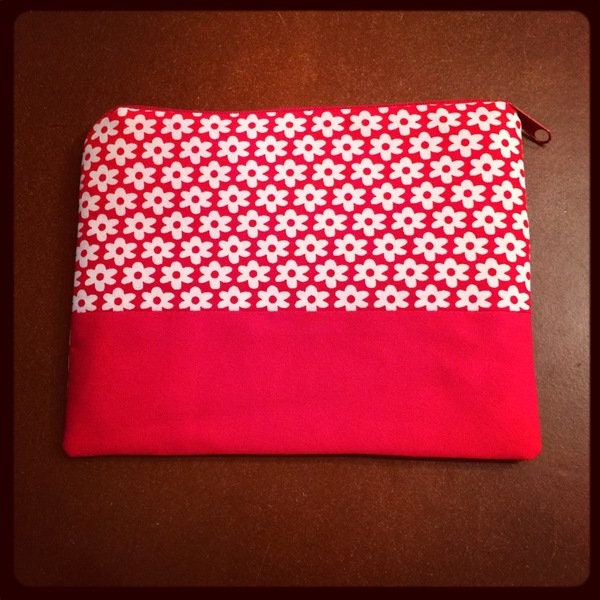 Cotton makeup bag ' flowers ' in white and red