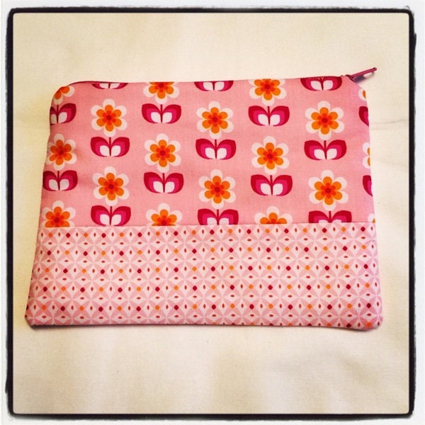 Pink and white cotton makeup bag