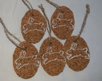 5 Ostereier aus Kork mit Stempel bedruckt