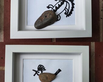 Bilder mit Steinen im Rahmen: Vogel und Krokodil