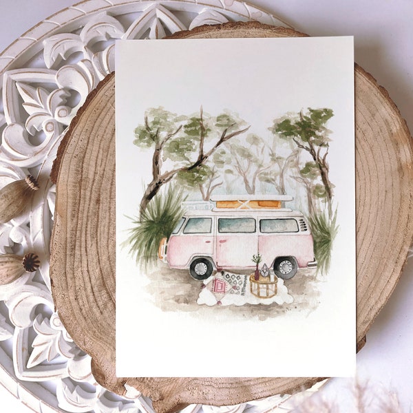 A4 Kunstdruck "Camper Van", Travel, Holiday, Reisen