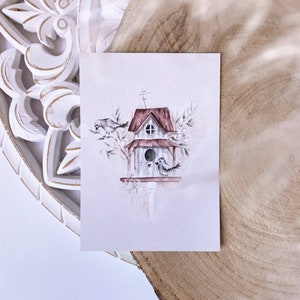 Postkarte "Little Birds at Home", A6, Vogelhäuschen, Zuhause, Frühling