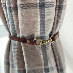 Leather curtain minimalist tie back, handmade genuine british leather