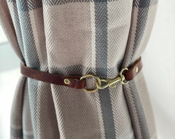 Leather curtain minimalist tie back, handmade genuine british leather