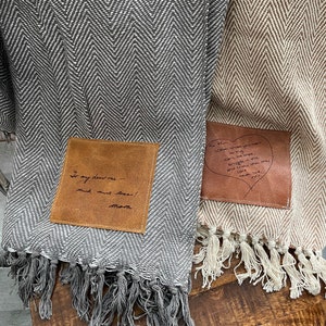 Personalised blanket throw leather patch