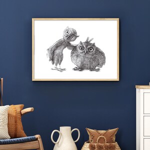 schwarz weiß Poster -Stan & Oliver- Kunstwerk Wandbild von Stefan Kahlhammer, A4/A3/A2 ohne Rahmen, Tier Dekoration Kinderzimmer Wohnzimmer