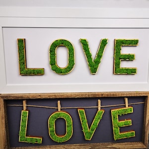 Letras de musgo 3D personalizadas, placa de casamento, placa de identificação de quarto infantil, letras de madeira, presentes, decoração de parede autoadesiva