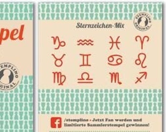 Geschenke Idee Mini Stempel Set Sternzeichen , 12 Stück mit Stempelkissen