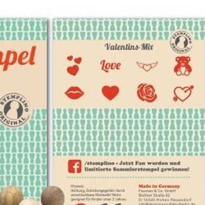 Stempelset mini houten stempelset Valentijn, 8 stuks met stempelkussen