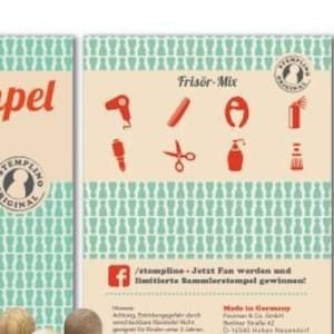 Stempelset mini houten stempelset kapper, 8 stuks met stempelkussen