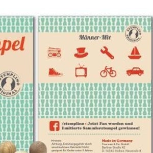 Stempelset mini houten stempelset mannen, 8 stuks met stempelkussen, cadeau voor Vaderdag