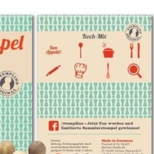Stempelset mini houten stempelset chef, 8 stuks met stempelkussen