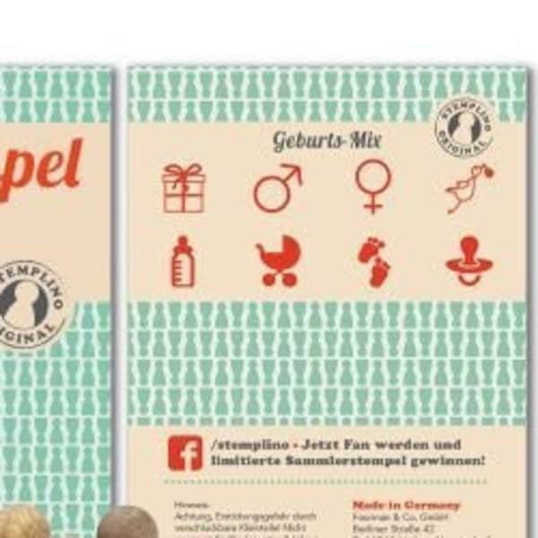 Geschenke Idee Mini Stempel Set Geburts , 8 Stück mit Stempelkissen