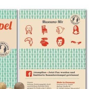 Stempelset mini houten stempelset musea, 8 stuks met stempelkussen