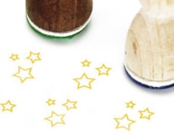 Mini francobollo Stemplino - piccole stelle - francobollo con motivo in legno per diario, calendario, cartoline di Natale, sacchetti per feste, francobolli per bambini, cosmo celeste