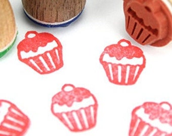 Stemplino Ministempel -Cupcake- Holz Motivstempel für Journal Kalender Karten basteln,Mitgebsel Kinder Kuchen Törtchen Süßigkeiten Cafe
