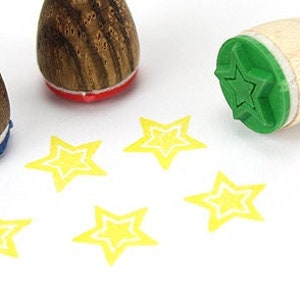 Stemplino Ministempel - Doppelter Stern - Holzstempel für Tagebuch Planer Weihnachtsstempel Geschenkanhänger Etiketten