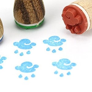 Stemplino Mini timbro - Nuvola di pioggia - Timbro in legno per diario pianificatore Bullet Journal Registrazione meteo Calendario da tavolo meteorologico