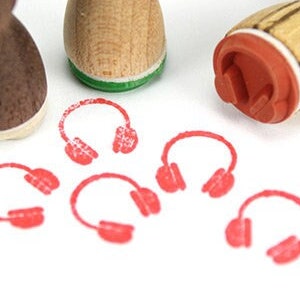 Stemplino Ministempel - Kopfhörer - Holzstempel für Tagebuch Planer Bullet Journal Planner Stempeln Musik Musikliebhaber