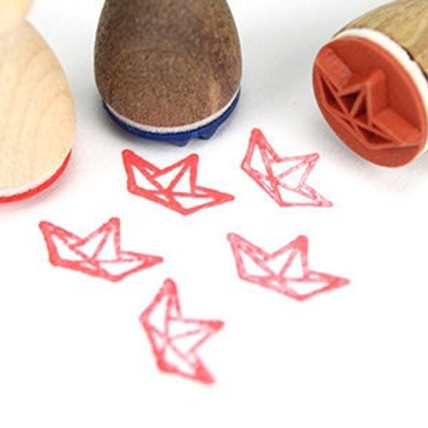 Stemplino Ministempel -Origami Boot- Holz Motivstempel für Journal Kalender Weihnachtskarten basteln,Mitgebsel Kinder Stempel,Schiff Segeln