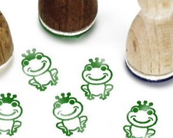 Stemplino Ministempel - Frosch mit Krone - kleiner Stempel Holzstempel für Tagebuch Planer Froschkönig Frösche küssen Märchenmotiv