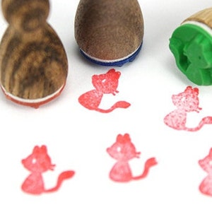 Mini timbro Stemplino - controllo gatto - timbro in legno per artigianato, diario, pianificatore, timbratura di animali da fattoria, gatti, animali, gattini