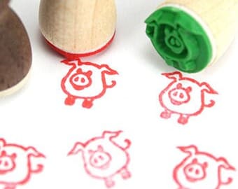 Stemplino Ministempel -Siggi Schwein- Holz Motivstempel für Journal Kalender Weihnachtskarten basteln,Mitgebsel Kinderstempel,Tier Bauernhof