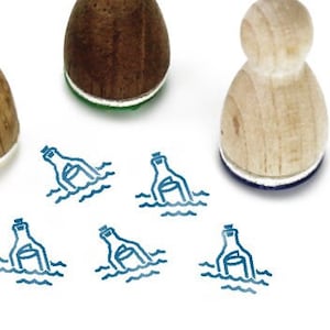 Stemplino Mini Carimbo - Mensagem em uma Garrafa - Carimbo de madeira com motivo, diário, carta, decoração, garrafa, nota do mar, postagem de mensagens