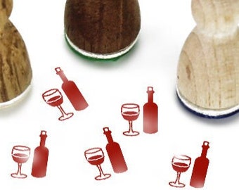 Stemplino Ministempel -Weinglas mit Flasche- Mini Stempel für Scrapbook Karte Kalender Wein Glühwein Party Kochabend Kochkurs Paare Valentin