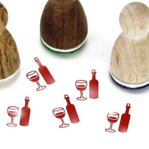 Stemplino Ministempel -Weinglas mit Flasche- Mini Stempel für Scrapbook Karte Kalender Wein Glühwein Party Kochabend Kochkurs Paare Valentin