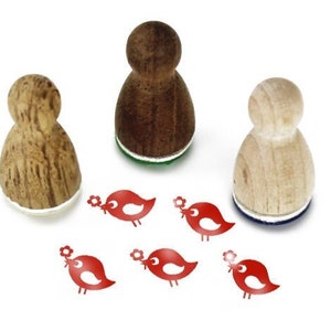 Stemplino Ministempel - Vögelchen mit Blume - Holzstempel Tagebuch Einladung Kartenn Kindergeburtstag Tischdeko Gartenfest Bird
