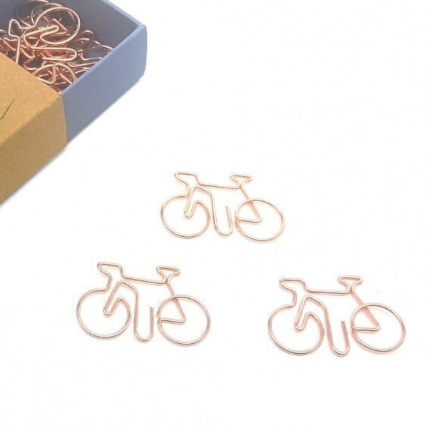 GOLDCLIP ペーパークリップ 自転車モチーフ ローズゴールド - 特別な形のペーパークリップ15個入りパッケージ入り - ペーパークリップ ペーパークリップ ブックマーク