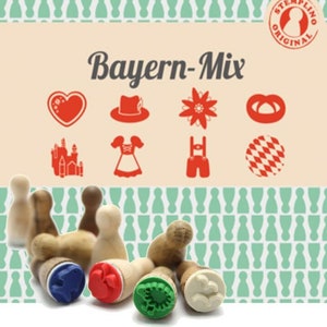 Set timbri mini set Bavaria, 8 pezzi con tampone di inchiostro Oktoberfest cappello a cuore pantaloni di pelle Dirndl Monaco di Baviera Brezel Neuschwanstein