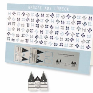 Skulpo® Edelstahl Klappkarten - Lübeck Holstentor- 3D Grußkarten Pop-up Karten Basteln Geschenk Kinder Schreibtisch Skulptur Deko Miniatur