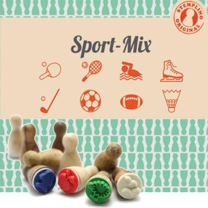 Stempel-Set Paris 2024 Olympics Set Sport, 8 Stück mit Stempelkissen Tischtennis Tennis Schwimmen Eislaufen Hockey Fussball Badminton