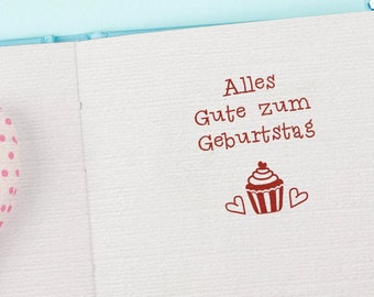 Stemplino L Stempel - Alles Gute Zum Geburtstag - Holzstempel zum Basteln Scrapbooking Bullet Journal Alben Geschenke Karten selbstmachen