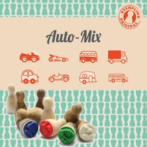 Stempelset mini stempelset auto, 8 stuks met stempelkussen caravan bus formule 1 race cabriolet vrachtwagen ambulance luxe auto