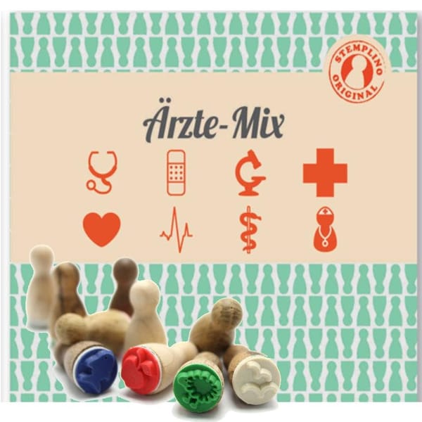 Geschenke Idee Mini Stempel Set Ärzte, 8 Stück Arzt Doktor Klinik Pfleger Krankenschwester Medizin Studium Motive Mitbringsel