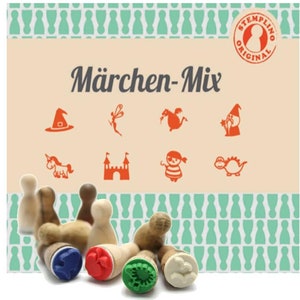 Stempel-Set Mini Holzstempel Set Märchen , 8 Stück Holz Stempel Basteln Einhorn Zauberer Dinosaurier Schloss Fee Drachen Märchenfigur