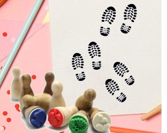 Mini shoe print wooden stamp footprint boot motif stamp for journal planner greeting card calendar footstep hiking boots craft accessories