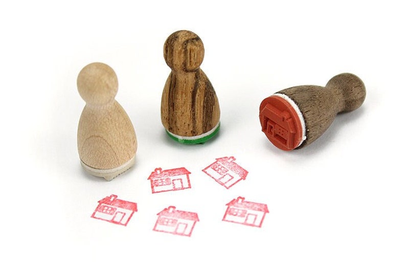 Stemplino Ministempel Haus Serie 3-Holz Motivstempel für Journal Kalender Weihnachtskarten basteln,Mitgebsel Kinder Stempel,Architektur Bild 1