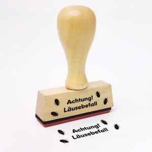 Cachet du professeur - Attention ! Infestation de poux - Tampon d'enseignant d'école primaire avec dicton et motif de poux de tête, tampon d'école d'élève 50 mm x 15 mm