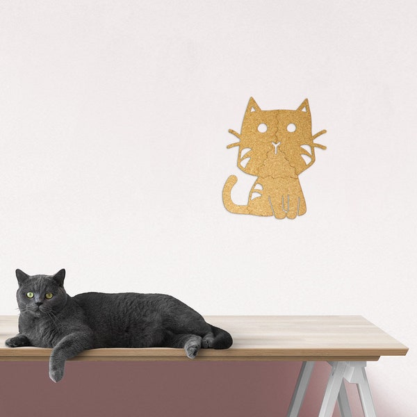 Korkmotiv Katze - Pinnwand aus Kork in Katzenform - selbstklebend und leicht wieder zu entfernen - Wandtattoo Wandsticker Wandbild aus Kork